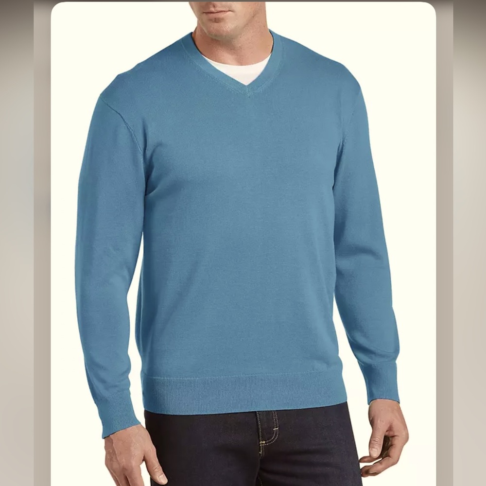 HB from DXL men’s steel blue 100% cotton V-neck sweater. Size 2XLT